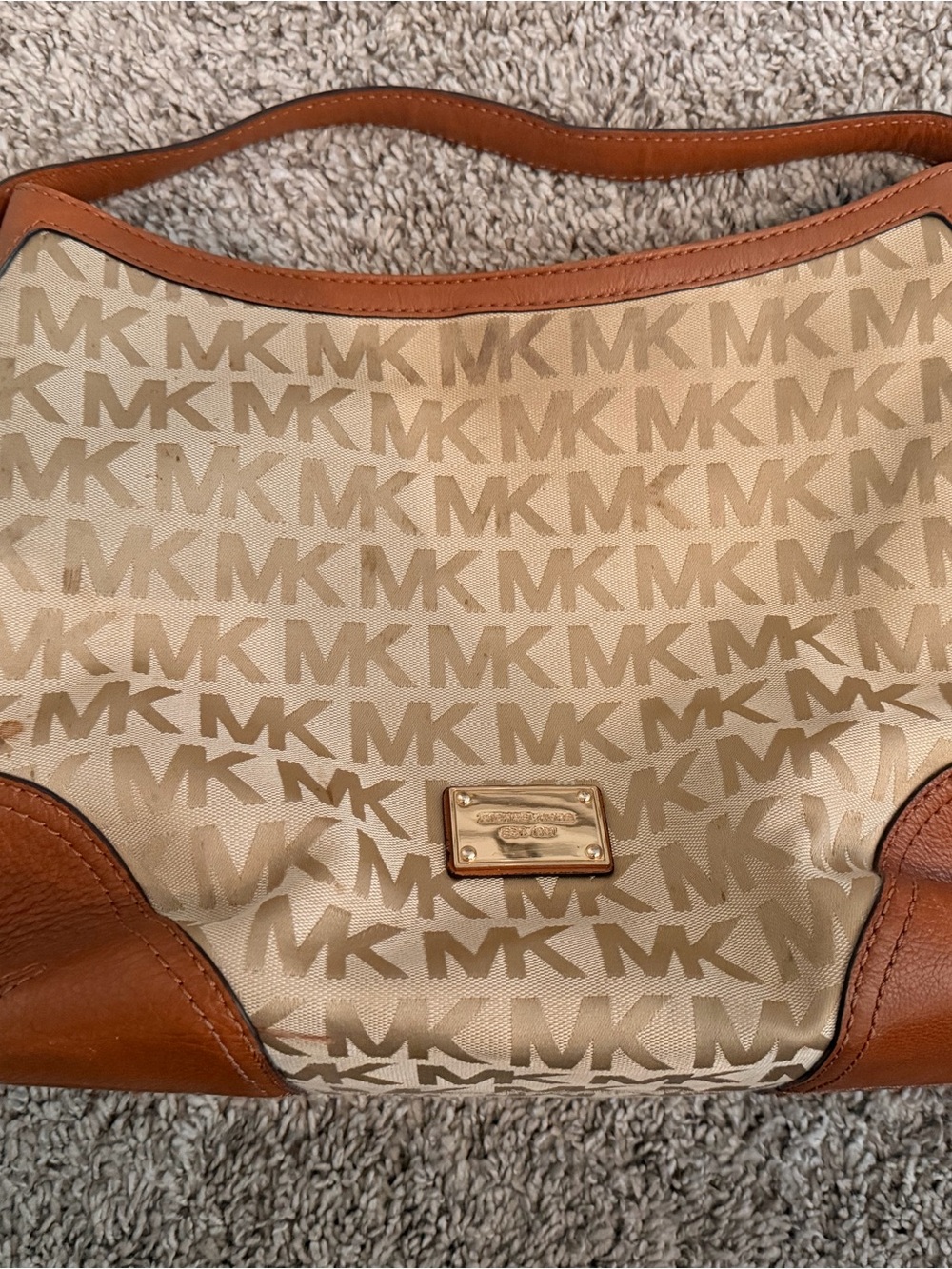 Michael Kors Athentic Tan and Beige MK Logo Shoulder Bag